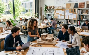 Des étudiants en architecture qui travaillent