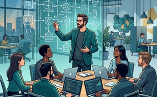 Des collègues autour d'une table avec leur ordinateurs.