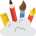 pinceaux, crayons sortant d'un nuage