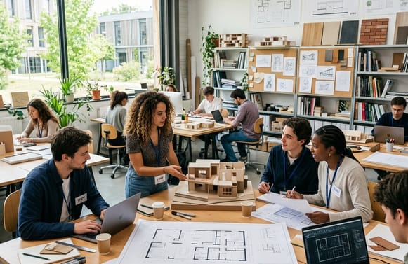 Des étudiants en architecture qui travaillent