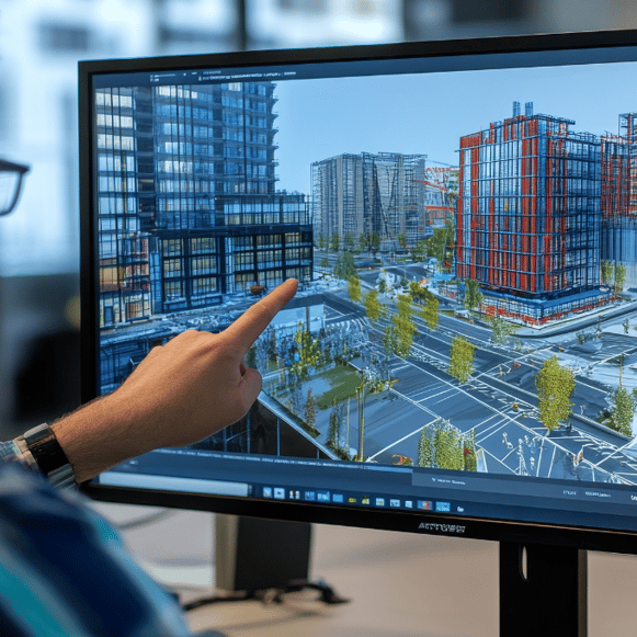 Bâtiment numérique sur écran de pc