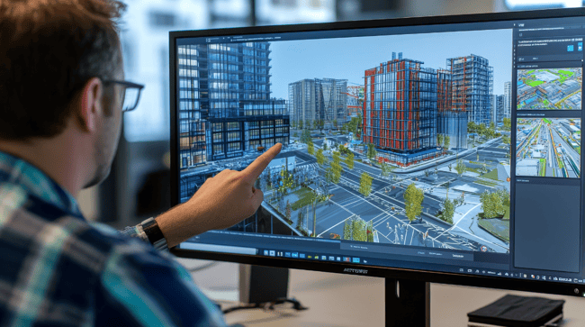 Bâtiment numérique sur écran de pc