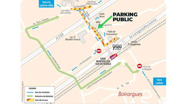 Parking pour visiteurs Ynov Campus Montpellier avec accès facile en voiture