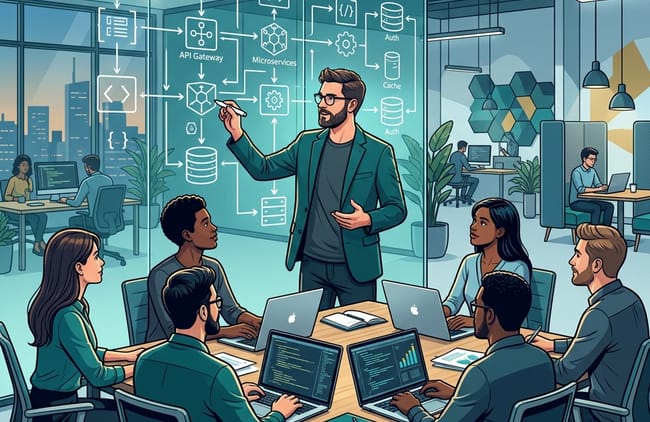 Des collègues autour d'une table avec leur ordinateurs.